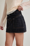 Yoke Front Denim Mini Skirt- Blackwash