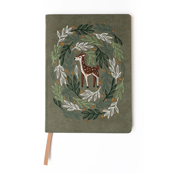 Embroidered Deer Journal- Sage Green