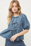 Short Sleeve Denim Peplum Top