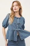 Short Sleeve Denim Peplum Top