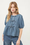 Short Sleeve Denim Peplum Top