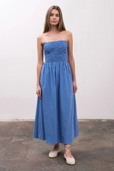 Capris Strapless Maxi Dress- Blue Stripe