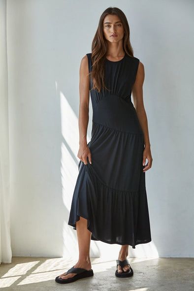 Sleeveless Maxi Flare Dress- Black