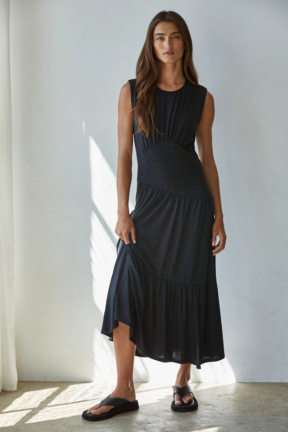 Sleeveless Maxi Flare Dress- Black
