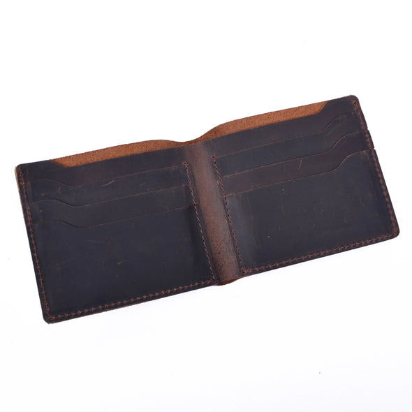 Bi-Fold Slim Leather Wallet- Dark Brown