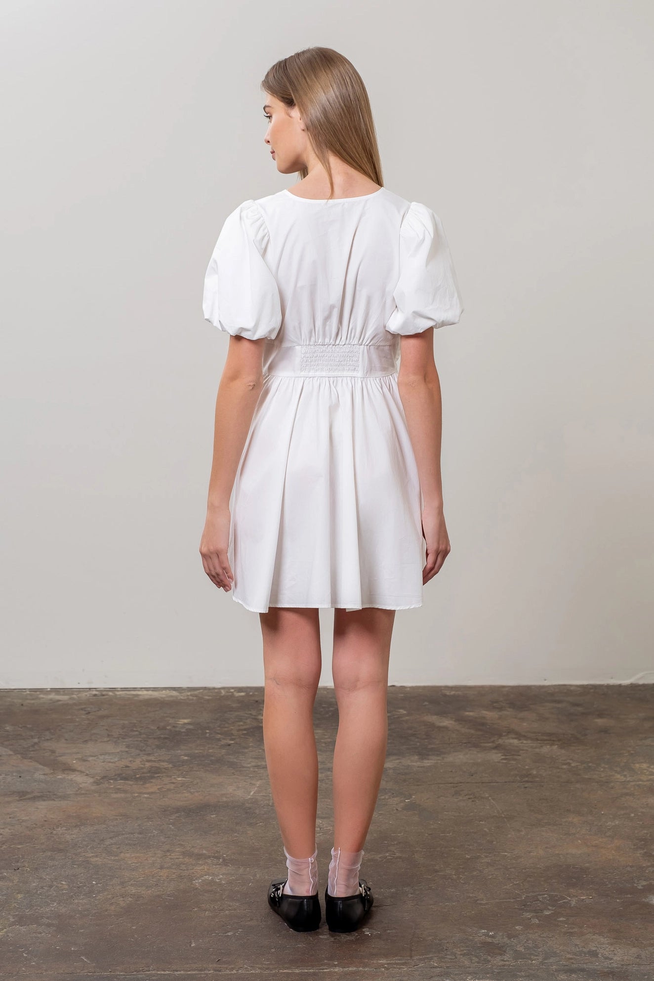 white dress with bows Puff Sleeve & Bows Mini Dress- White – Mom's Sweet Shop