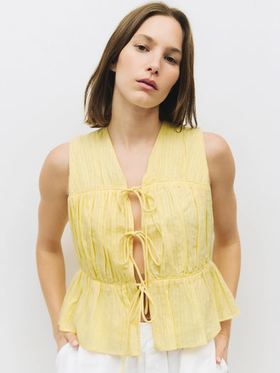 Dunst Sleeveless Tie Front Top- Yellow