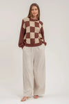 Crochet Checker Sweater- Brown