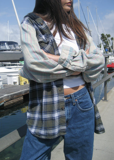 Upcycled Hooded Flannel Shirt Jacket