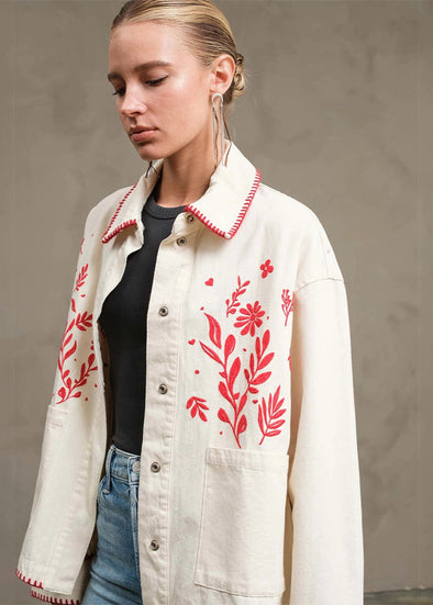 Embroidered Folk Jacket- Cream/Red