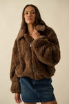 Faux Fur Zip-Up Collared Pocket Jacket