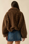 Faux Fur Zip-Up Collared Pocket Jacket