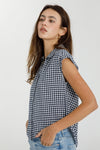Boxy Cropped Gingham Button Up Top
