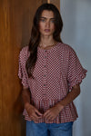 Cotton Gingham Ruffle Top- Red/White