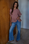 Cotton Gingham Ruffle Top- Red/White