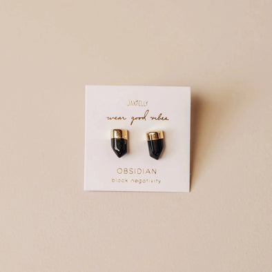 Jax Kelly Gold Dip Point Obsidian Stud Earrings