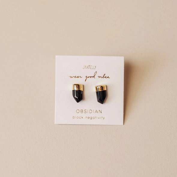 Jax Kelly Gold Dip Point Obsidian Stud Earrings