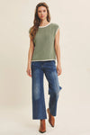 Contrast Rolled Edge Sleeveless Sweater- Hazel Green