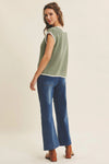 Contrast Rolled Edge Sleeveless Sweater- Hazel Green
