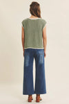 Contrast Rolled Edge Sleeveless Sweater- Hazel Green