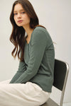 Stitched Thermal Henley Top- Forest Green