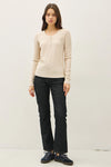 Stitched Thermal Henley Top- Oatmeal