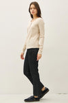 Stitched Thermal Henley Top- Oatmeal