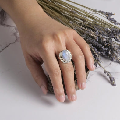 Sterling Silver Moonstone Horseshoe Ring