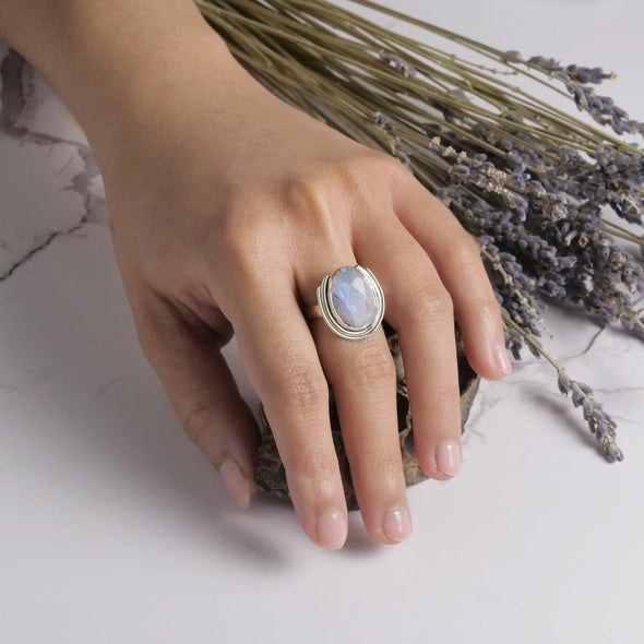 Sterling Silver Moonstone Horseshoe Ring