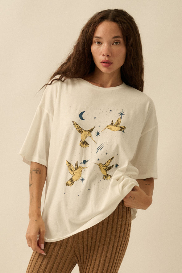 Hummingbirds Tee- Garment Washed White