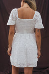 Ruched Puff Sleeve Broderie Dress- White