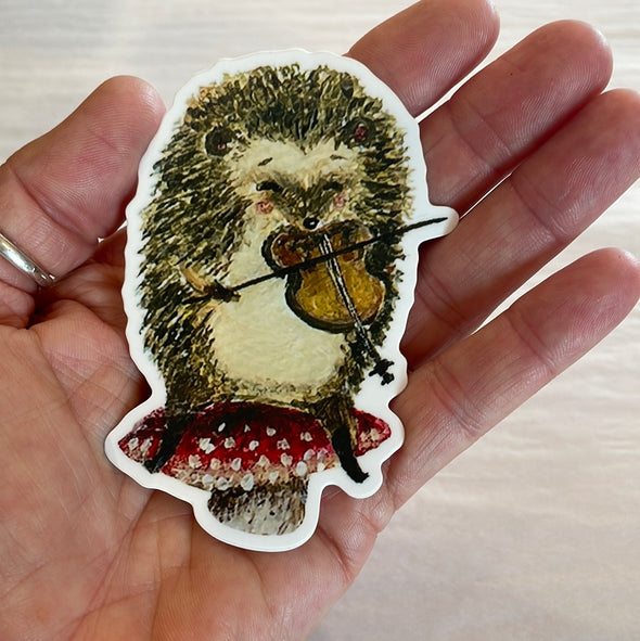 Hedgehog Violinist Die Cut Vinyl Sticker