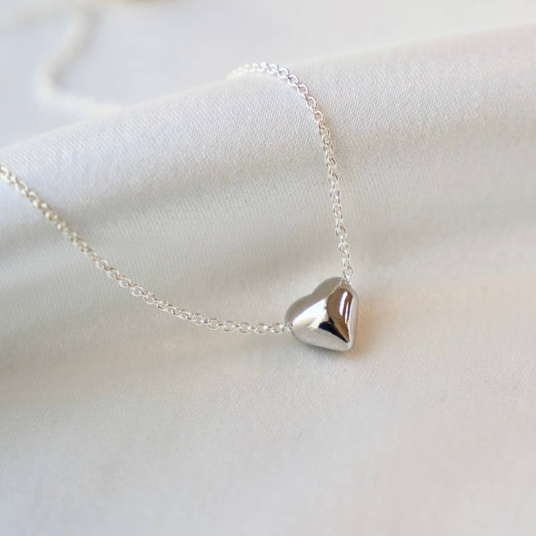 Silver Floating Puff Heart Necklace
