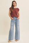 Contrast Rolled Edge Sleeveless Sweater- Irish Coffee