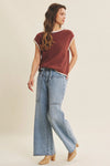 Contrast Rolled Edge Sleeveless Sweater- Irish Coffee