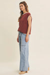 Contrast Rolled Edge Sleeveless Sweater- Irish Coffee