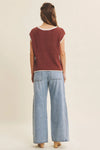 Contrast Rolled Edge Sleeveless Sweater- Irish Coffee
