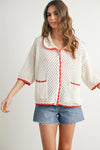Urban Vibe Crochet Top- Ivory/Red Trim