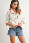 Urban Vibe Crochet Top- Ivory/Red Trim