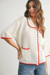 Urban Vibe Crochet Top- Ivory/Red Trim