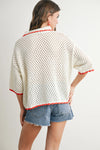 Urban Vibe Crochet Top- Ivory/Red Trim