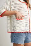 Urban Vibe Crochet Top- Ivory/Red Trim