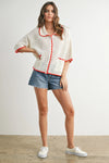Urban Vibe Crochet Top- Ivory/Red Trim