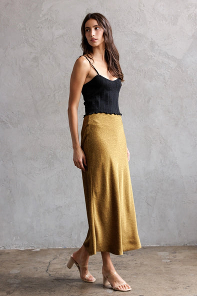Leopard Satin Jacquard Midi Skirt- Gold