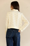 Jessie Embroidered Cropped Button Top- Cream/Blue