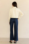 Jessie Embroidered Cropped Button Top- Cream/Blue