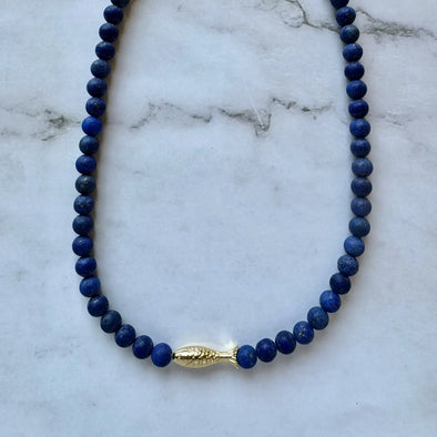 Ashia Beaded Fish Necklace- Lapis