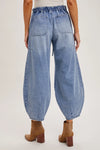 Drawstring Relaxed Barrel Pant- Mid Wash