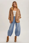 Drawstring Relaxed Barrel Pant- Mid Wash