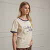 Feeling Lucky Embroidered Ringer Tee- Cream/Navy